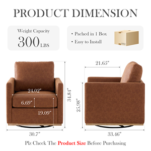 Sillón Giratorio Cuadrado Tapizado M <span class=keywords><strong>y</strong></span> Cómodo Sillón Individual de PU, Sillón con Brazos para Sala de Estar - Product Image 2
