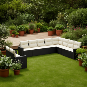 Conjunto de Sofás de Ratán Modernos para Exteriores, Color Negro con Cojines Crema, Resistentes a los Rayos UV, Muebles de Jardín de PE Tejido, Diseño Contemporáneo - Product Image 2