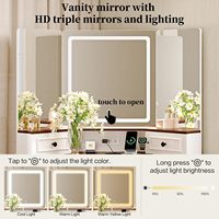 Coiffeuse d'angle en gros avec miroir lumineux, prise de courant intégrée, 6 tiroirs et 3 réglages d'éclairage à intensité variable pour chambre à coucher