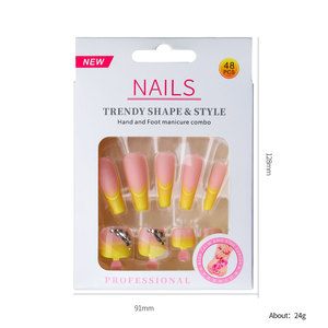 48 faux ongles ABS français en forme de cercueil à presser, couvrance totale, avec colle pour salon - Product Image 5