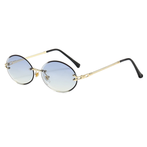 24020 Rimless Oval <b>Sunglasses</b> Men Small PC Frame Fashion <b>Gradient</b> Orange Lenses 2024 Vintage Eyewear - Product Image 1
