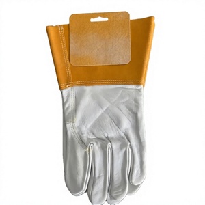 Gants de soudage en cuir blanc avec pouce en saillie et manchette jaune pour MIG, TIG, et soudage à l'arc - Product Image 3