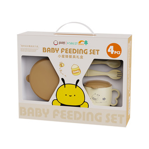 Juego de alimentación para bebés Jiayi Forest Series, 4 piezas, tazón con doble asa, tapa y cuchara para bebés de 6 meses en adelante - Product Image 4