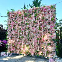 Mur de fleurs artificielles 3D en tissu, 8 pieds x 8 pieds, rouge, violet, blanc, avec plumes, pour décoration de mariage