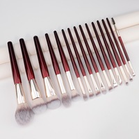 Pinceaux de maquillage professionnels de luxe avec logo personnalisé, poils synthétiques de haute qualité, ensemble de 15 pièces, manche en bois gratuit, prix d'usine pour le visage