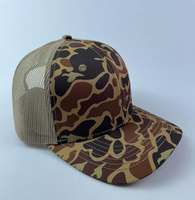 Sombrero de camionero de pato retro personalizado Sombrero de camionero de malla marrón en blanco 6 paneles Gorras de algodón Gorra de camionero con logotipo bordado 3D Camo