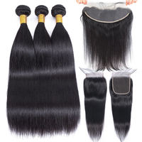 Rambut Mentah Grosir Berkualitas Tinggi 100% Rambut Asli Manusia Vietnam Lurus 3 Bundel Dengan Lace Frontal Closure