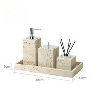 SAIDKOCC Ensemble de salle de bain quatre pièces 9 combinaisons, en marbre naturel et travertin, style vintage, pour articles de toilette vides, kit d'accessoires Wabi Sabi