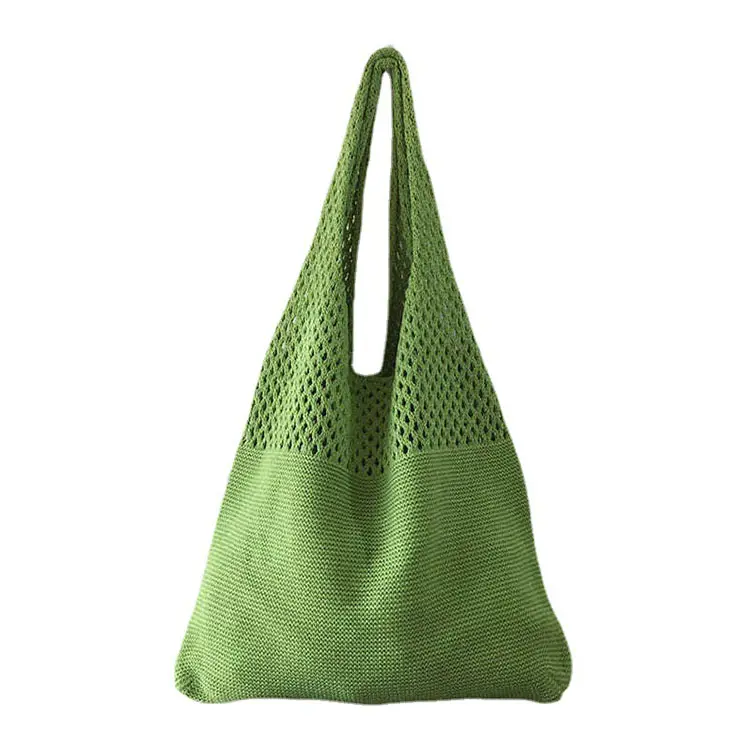 Chic Boho Knitted Fabric Tote Beach Bag For Women Girls Large Capacity Aesthetic Crochet Shoulder Hand Bag Can Custom Logo