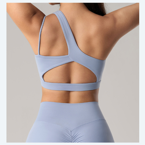Women Asymmetric One Shoulder Sports Bra Hollow Cutout <b>Back</b> Padded Yoga Bra <b>Low</b> Support Pilates Fitness Crop <b>Top</b> Wholesale - Product Image 2