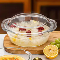 Bol à crème aux œufs vapeur en verre borosilicate transparent résistant aux hautes températures, compatible micro-ondes, avec couvercle et doubles poignées