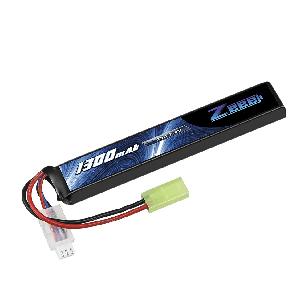 Zeee 7.4V 25C 1300mAh Airsoft Lipo Battery 2S Stick Battery with Mini Tamiya Connector for Airsoft Guns Rifle