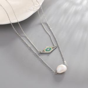 Collier unisexe à double rangée de style bohème avec <span class=keywords><strong>pendentif</strong></span> tendance avec perles de rocaille <span class=keywords><strong>Miyuki</strong></span> et chaîne de bracelet en perles de perles naturelles - Product Image 4