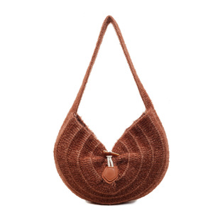 Sac hobo vintage en tricot caramel avec boucle en corne, sac à bandoulière décontracté pour femmes - Product Image 5