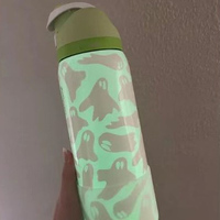 Yeni Stok Cadılar Bayramı Karanlıkta Parlayan Hayalet Spor 32OZ Çevre Dostu Paslanmaz Çelik Vakumlu Yalıtımlı Su Şişesi Kulplu Pipetli