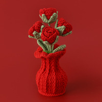 Kreative hand gewebte Rosen garn Vase Multi-Head Häkel blume für Home Desktop Dekoration Festliche Weihnachten Chinesisches Neujahrs geschenk