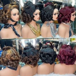 100% Tóc Giả Tóc Con Người 12 Inch Thư Bị Trả Lại Xoăn Ngắn <span class=keywords><strong>Bob</strong></span> 250G Phong Cách Sang Trọng 5*5 Ren Phía Trước Tóc Giả Cho Phụ Nữ Da Đen - Product Image 1