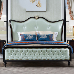 Rắn Gỗ Nền Tảng Khung Giường Sang Trọng Nội Thất Phòng Ngủ Bộ Nhà Khách Sạn Mới Nhất 1.8M Kích Thước Lớn Mềm Da Bìa Giường - Product Image 3