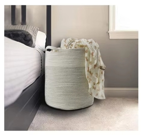 Rope Storage Basket Collapsible <strong>White</strong> Folding Weave <strong>Laundry</strong> <strong>Hamper</strong> - Product Image 4