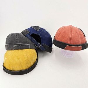 Hats Washed Cotton Denim <b>Caps</b> Beanie Classic Vintage Style Solid Color <b>Brimless</b> Rolled Cuff Hat Promotional Gift - Product Image 2