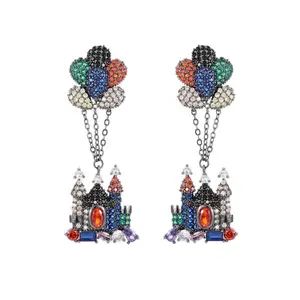 FACEINS Fairy Niche Coloured Pave Zirconia Castle Balloon Brass Luxury Earring Jewellery