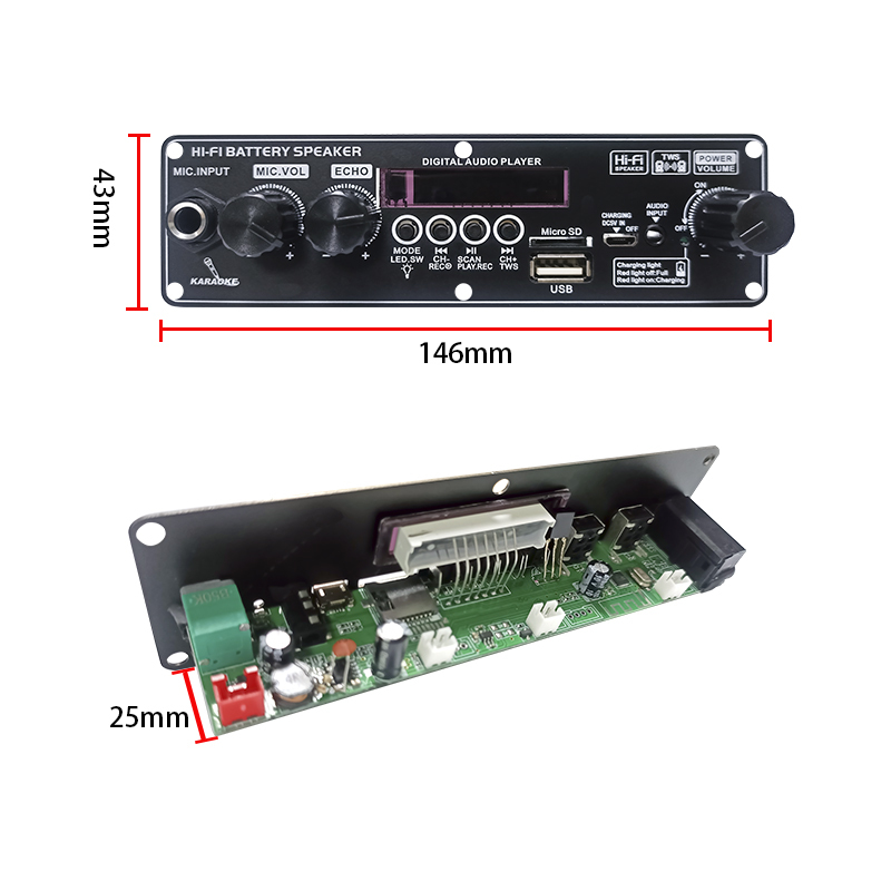 10W <strong>3.7V</strong> Battery Powered for <strong>Bluetooth</strong> Audio <strong>Amplifier</strong> <strong>Module</strong> USB TF FM Radio Micro USB Charging Support Karaoke-Portable