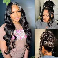 Wig Rambut Asli India Tanpa Lem 13x6 Full HD Lace Frontal, Wig Rambut Manusia Virgin dengan Kutikula Tersusun Rapi dan Poni