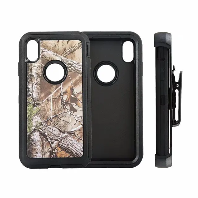 Grosir casing bahan PC seri Camo iPhone X, casing Armor tugas berat dengan klip sabuk untuk iPhone 15 Pro Max