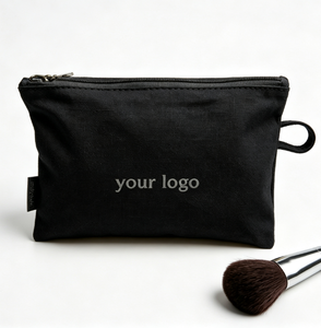 Sac de maquillage en toile de coton biologique personnalisé avec logo imprimé, écologique, sac de voyage uni, nouvelle pochette de maquillage en toile avec fermeture éclair - Product Image 2