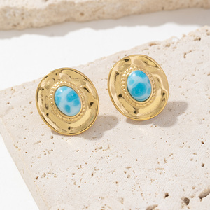 Simple fabricante de moda Vintage joyería delicada acero inoxidable no se deslustra joyería impermeable turquesa Stud pendientes - Product Image 3