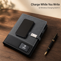 Carnet de notes professionnel A5 avec recharge sans fil, lampe de lecture LED, emplacement pour carte intelligente, logo personnalisé, cadeau d'entreprise, 100 feuilles
