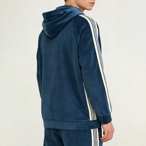 Felpa con Cappuccio Oversize da <span class=keywords><strong>Uomo</strong></span> Ricamata 100% Cotone Alla Moda Blu con Maniche <span class=keywords><strong>a</strong></span> Righe in <span class=keywords><strong>Velluto</strong></span> Comoda Casual Invernale - Product Image 3