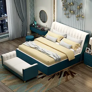 Confortável italiana ouro último design de madeira cama mobiliário quarto