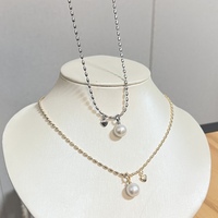 Collier en or 14 carats bicolore avec perle cœur, perle d'eau douce Edison ronde parfaite de 9-10 mm, bijou simple et frais pour la clavicule