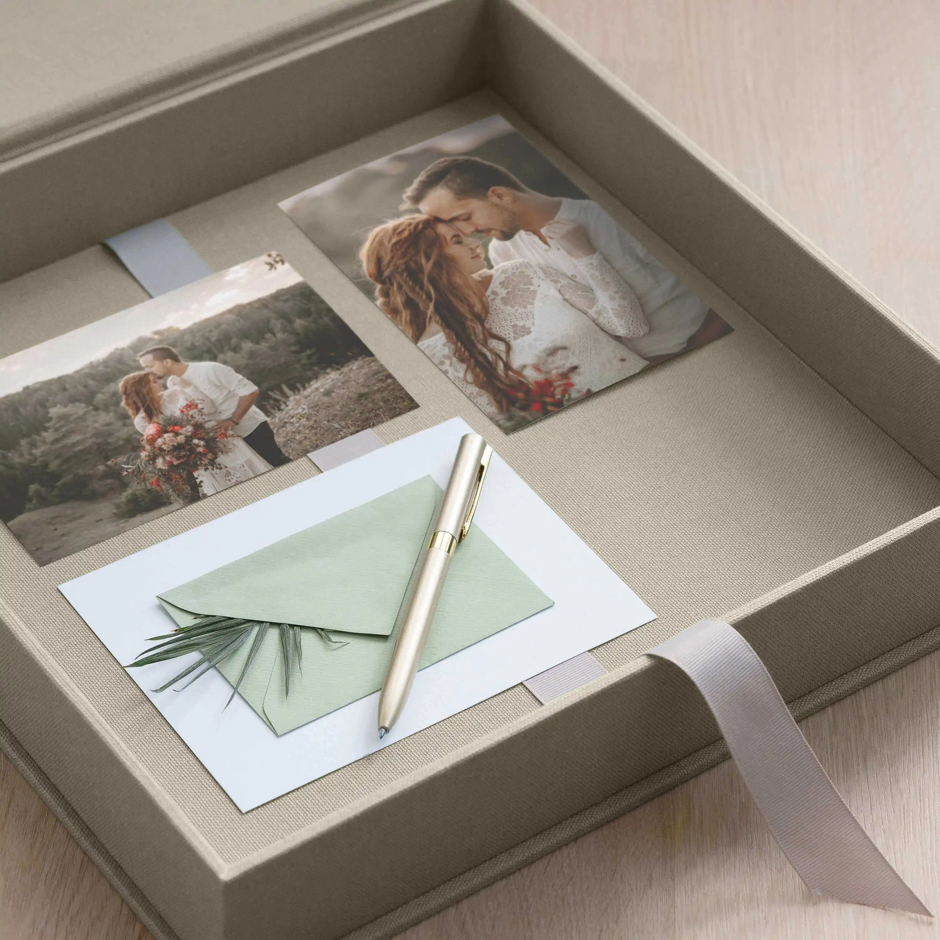 Caixa de papelão rígida para scrapbook, caixa de linho para presente de casamento, fecho magnético, tamanho personalizado