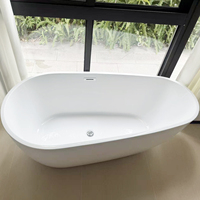 Baignoire ovale autoportante en acrylique de 1600 mm avec drain central, hauteur 22 pouces, écologique, garantie 1 an, pour immersion profonde, référence 9061