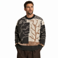 Pull-over homme anti-rides à col rond pour l'automne et l'hiver, motif arbre, tricot polyester/coton, logo sur le devant
