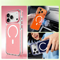 Étui de téléphone magnétique de luxe antichoc en acrylique avec bouton métallique pour iPhone 17 16 15 14 13 12 Pro Max