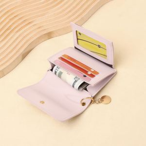 Portefeuille carré à trois volets personnalisé, petit, tendance, couleur unie, avec poche à monnaie zippée, nom gravé sur mesure, en cuir fin, pour femmes - Product Image 3