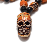 FX802 Collier Sautoir Punk Tendance avec Pendentif Crâne en Imitation Os et Perles, Style Hip Hop Europe & États-Unis, Idéal pour Cadeau