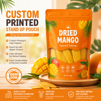 Op maat bedrukte feloranje transparante stand-up pouch met vochtbestendige BOPA/PE hersluitbare ritssluiting voor gedroogde mango, tropische fruitsnack