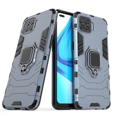 New Shockproof Magnetic Ring Holder TPU PC Armor Mobile Phone Back Cover Protective Case for Oppo F17 Pro / Reno 4 Lite / A93