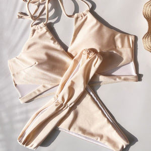 YY6095 Bikini sexy scrunch bikini blanc uni personnalisé maillots de bain bikini sexy fabricants de maillots de bain personnalisés - Product Image 3