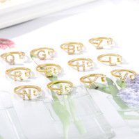 Go Party Hot Bague en Acier Inoxydable Zircon Lettres A à Z 26 Réglable Or 18 carats Plaquée Lettres Initiales