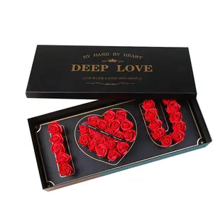Luxury Custom Rectangular Long Cardboard Romantic Rose Flower Boxes I LOVE YOU Packing Flowers Gift Box Packaging