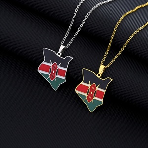 Collar con Mapa de Kenia Personalizado, Colgante de Mapa de País Africano, Bandera Esmaltada, Collar de Acero Inoxidable, Joyería - Product Image 1