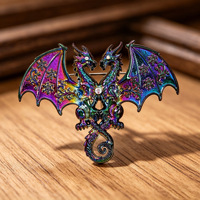 Broche Dragon à Deux Têtes Vintage Gothique en Alliage, Épingle Fantaisie Double Dragon, Badge de Revers, Bijou Cadeau pour Hommes et Femmes