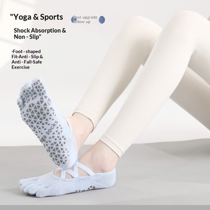 Nouvelles chaussettes de fitness, Pilates et yoga antidérapantes en coton tricoté, absorbant la transpiration, à 5 orteils séparés, courtes, à nouer croisé - Product Image 5