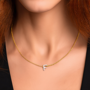 Collier pendentif tendance plaqué or en acier inoxydable 316L, chaîne ras-du-cou avec initiale lettre F - Product Image 3