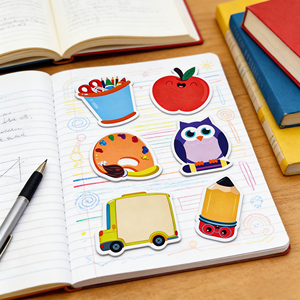 Blocs-notes créatifs autocollants découpés en forme de dessins animés (Couleurs variées) – Notes adhésives Hibou et Pomme pour le bureau et l'école - Product Image 2